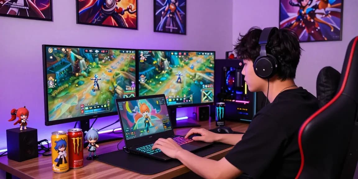 Gamer exploring gacha168 game mechanics with collectibles in a vibrant gaming room.