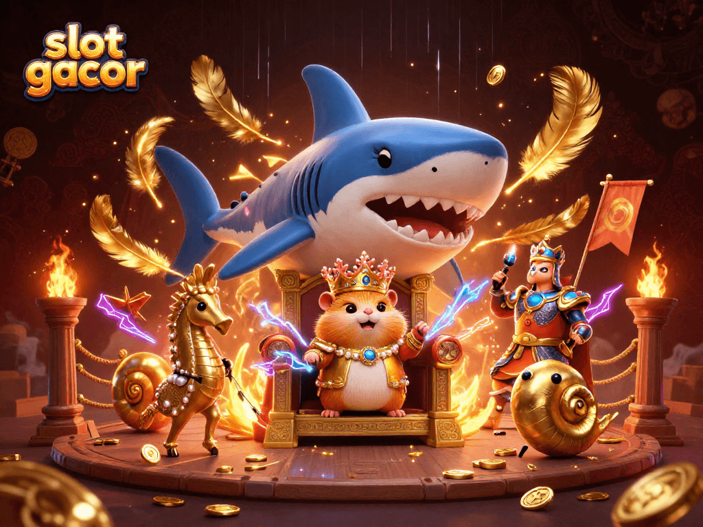 Experience high-stakes fun with slot gacor games amidst vibrant 3D casino elements.