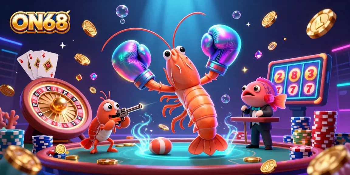 Experience the thrill at ON68 with vibrant gambling elements and dynamic characters in an exciting casino scene.