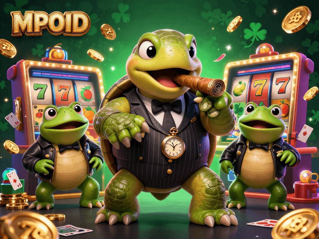 MPOID showcases exciting slot games with animated characters amid vibrant casino action.