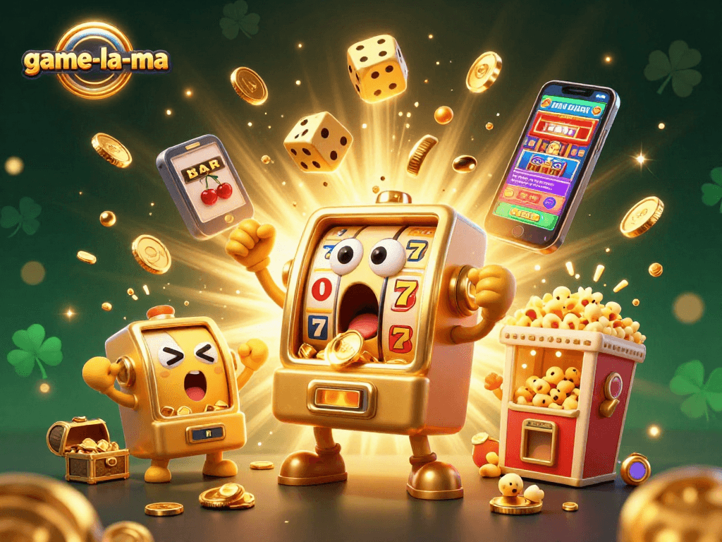 Experience game-la-ma excitement with this vibrant 3D slot machine scene celebrating a jackpot.