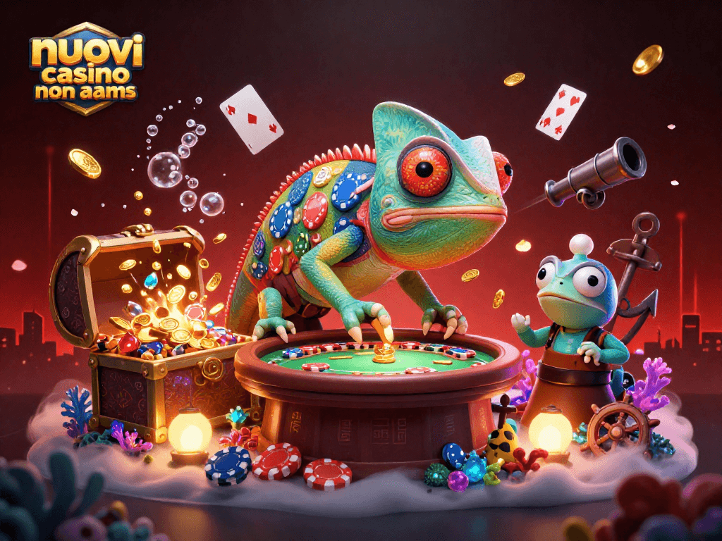 Immagine 3D che descrive nuovi casinò non AAMS, evidenziando giochi e casinò in un'atmosfera vibrante.