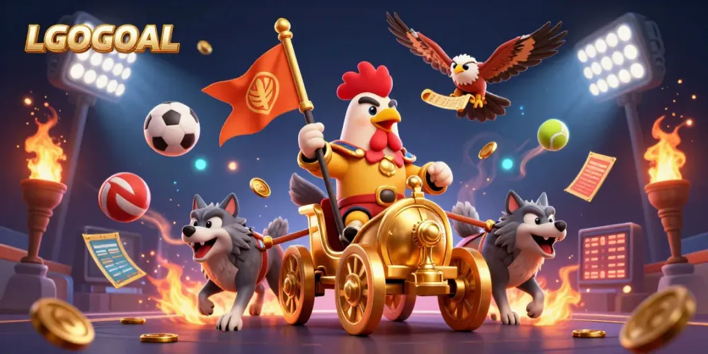 Bet on LGOGOAL sports challenges in an epic 3D gaming scene, showcasing energy and strategy.