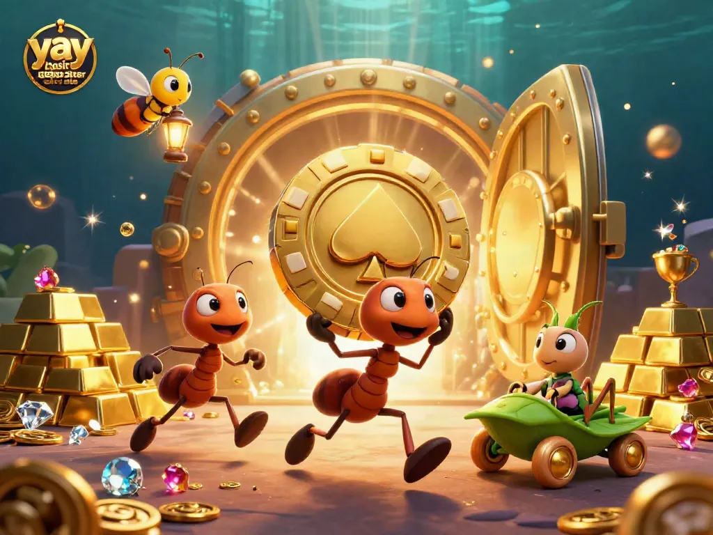 Engage with fantastic gameplay at yay casino sister sites while three ants execute a heist with a giant poker chip.