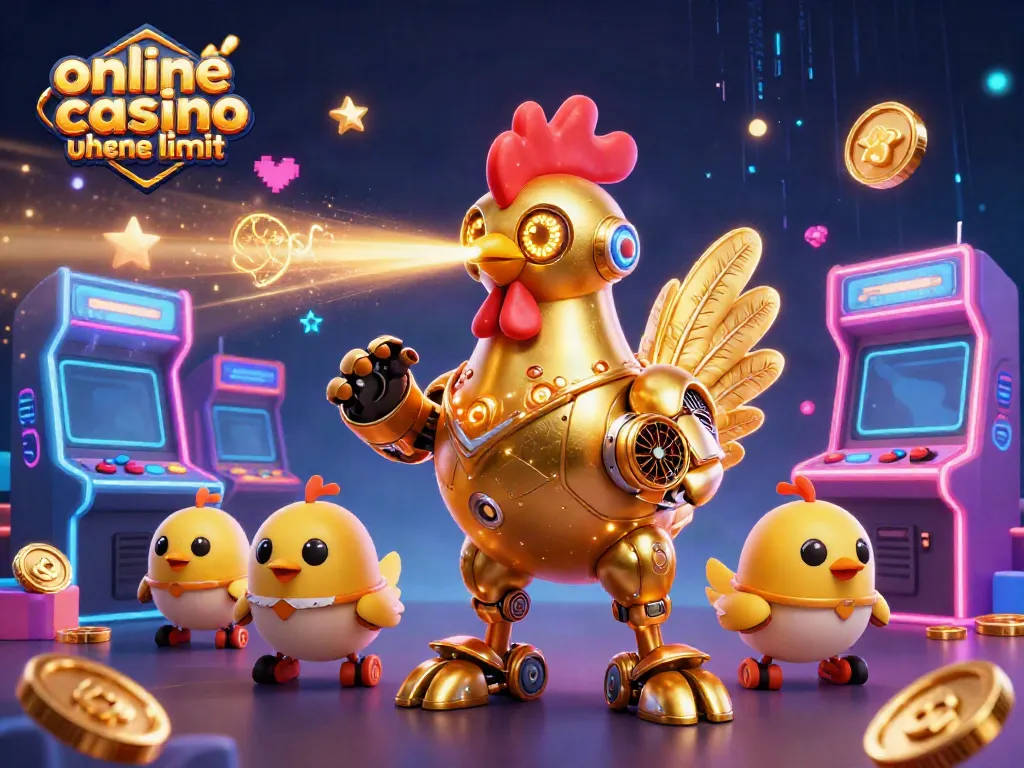 Engage in vibrant gameplay at an online casino ohne limit with colorful robots and arcade machines.