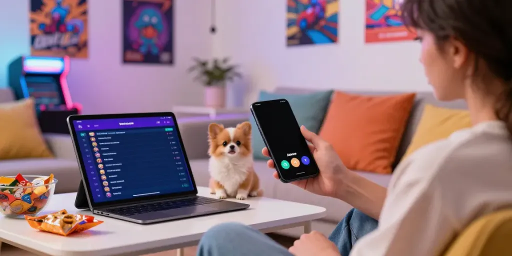 Experience the excitement of Yono Arcade while gaming on a smartphone with snacks in a cozy atmosphere.