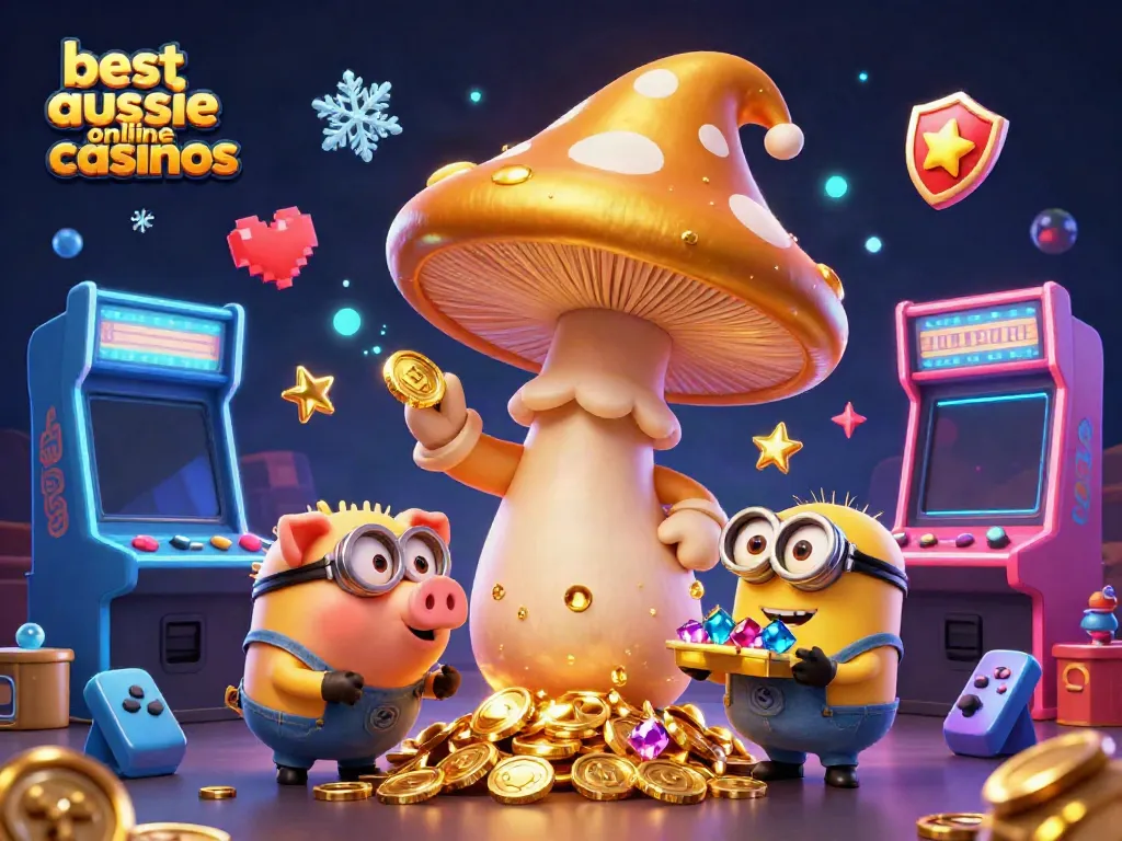 Engage with the best aussie online casinos through this vibrant 3D illustration showcasing golden magic and gaming excitement.