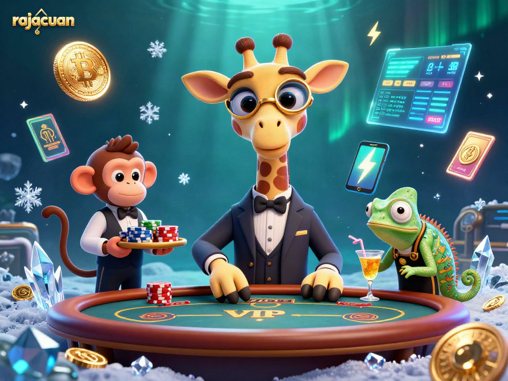 Experience rajacuan excitement with a high-roller giraffe and lively casino characters.