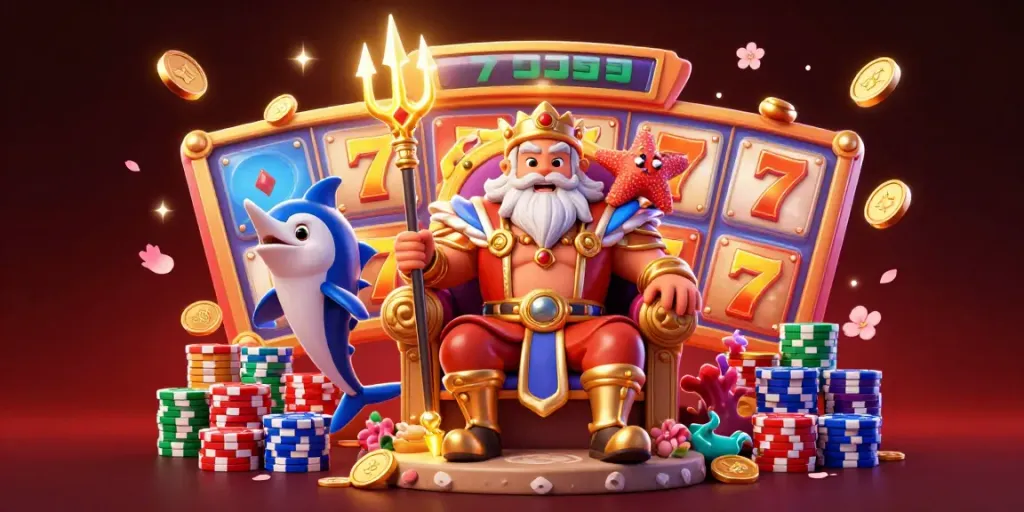 Experience jackpots at ee 88 with Neptune surrounded by vibrant slots and poker action.