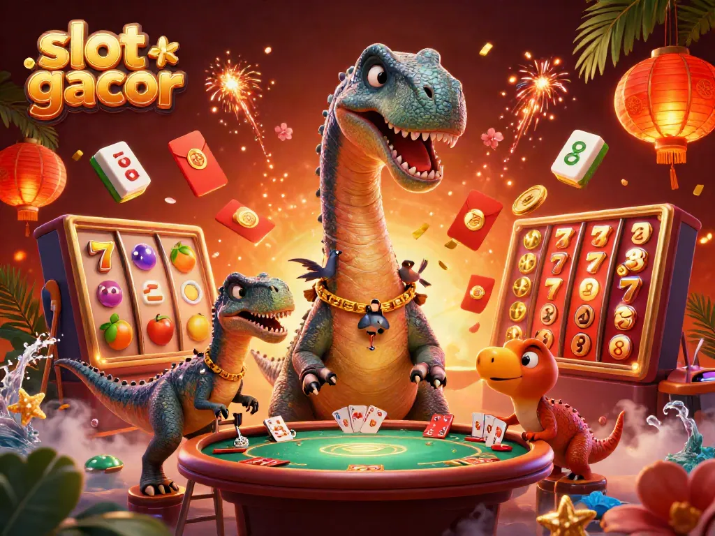 Menyaksikan cara menang besar di slot gacor dengan ilustrasi kartun penuh warna yang menggambarkan suasana kasino.