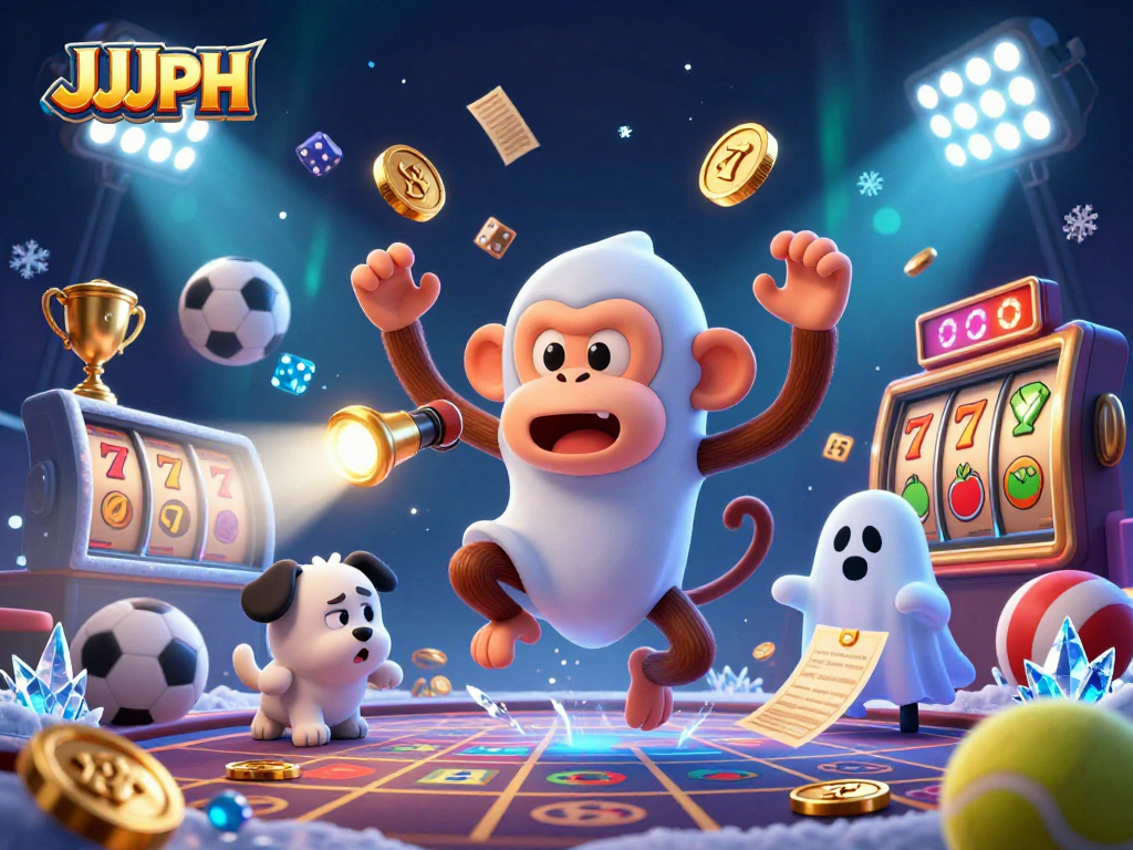 Nakakatuwang pagkakataon sa JJJPH habang naglalaro ang poltergeist monkey at ang asong manghuhuli na may golden flashlight sa isang haunted na casino.