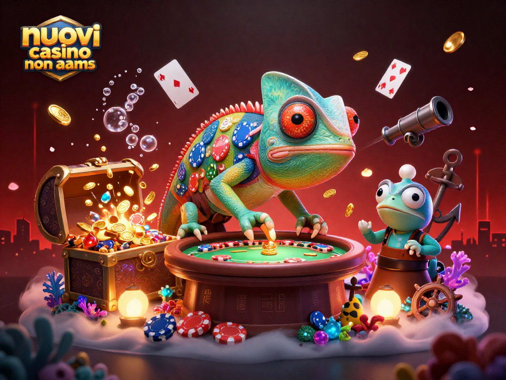 Immagine 3D che descrive nuovi casinò non AAMS, evidenziando giochi e casinò in un'atmosfera vibrante.