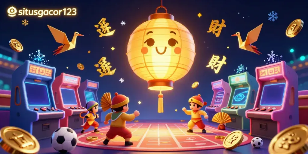 Experience situsgacor123 with vibrant sports betting action filled with golden lantern spirits and winning symbols.