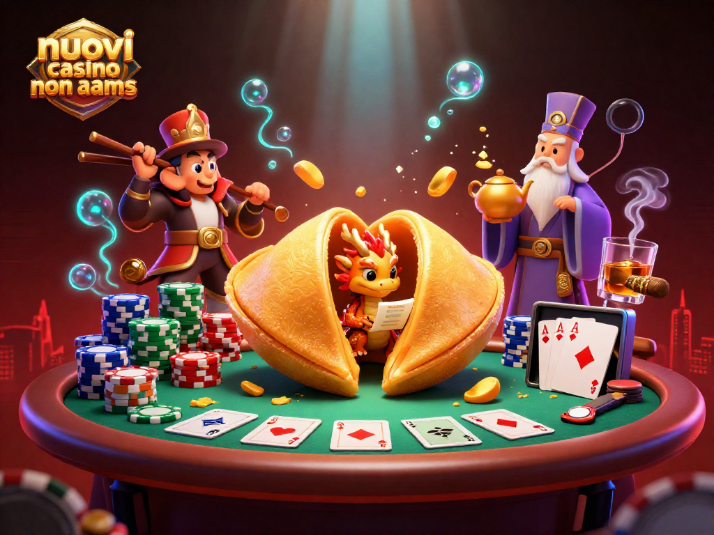 Gioca nei nuovi casino non aams e scopri un'illustrazione vivace di personaggi e tavoli di poker.