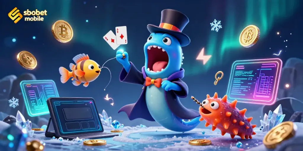 Engage in sbobet mobile betting with a magical undersea casino illustration.