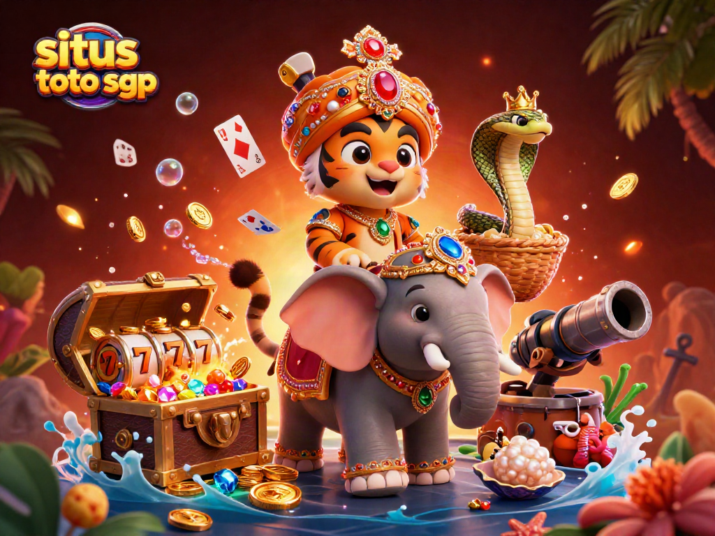 Engage with situs toto sgp through dynamic 3D casino illustration featuring exotic characters and elements.