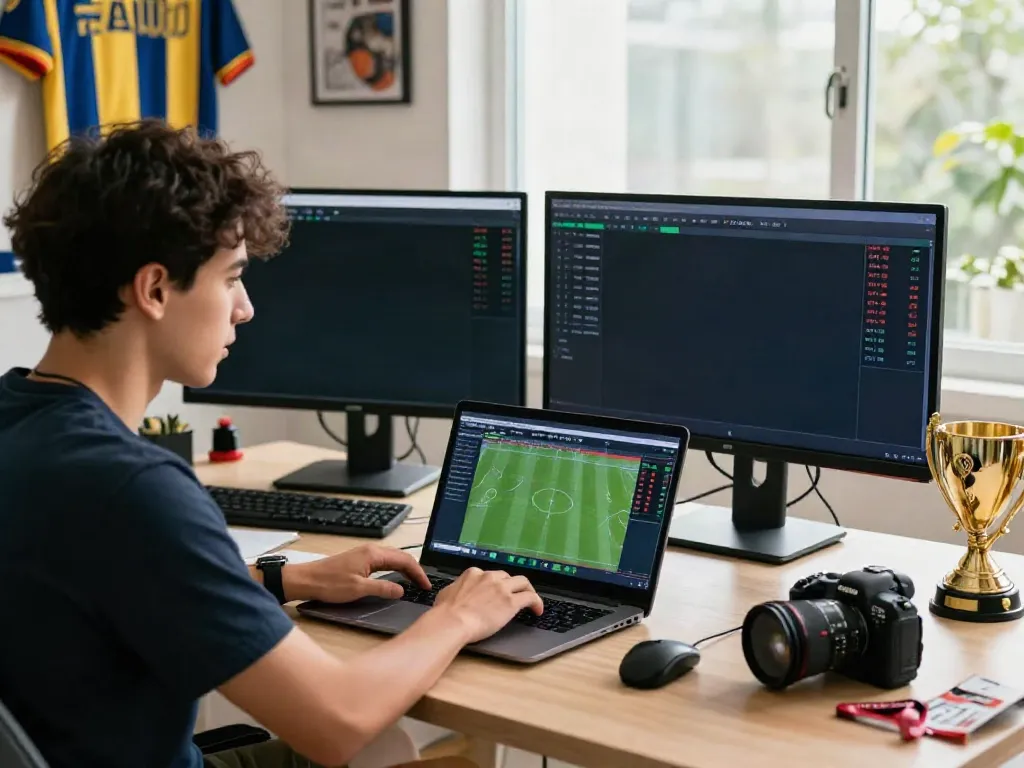 Engaging WWBOLA sports betting environment with laptop and live game updates.
