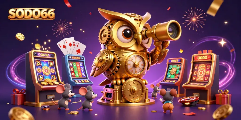 Experience fun and excitement at SODO66 with a lively casino scene featuring unique characters and games.