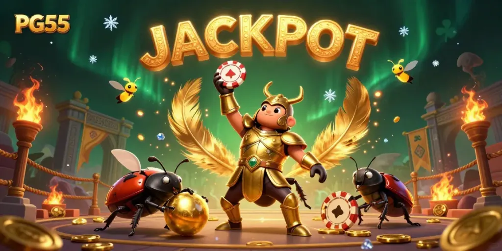 PG55 triumphs with victory in a vibrant casino scene of luck and gaming