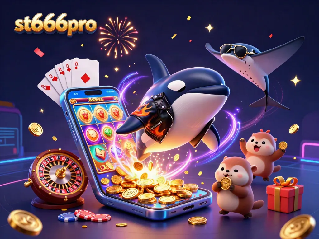 Join the celebration at st666pro with a dynamic 3D casino scene featuring an orca and sea otters!