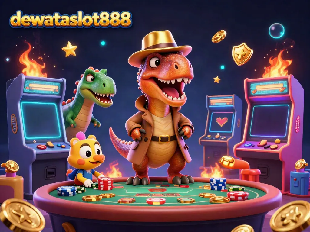 Permainan seru di dewataslot888 dengan velociraptor dan stegosaurus di meja blackjack.