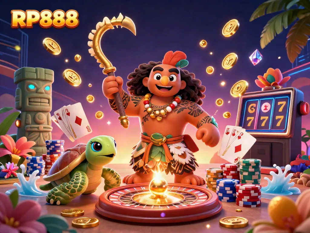 Experience the vibrant RP888 gaming world with engaging slots, coins, and a dynamic scene.