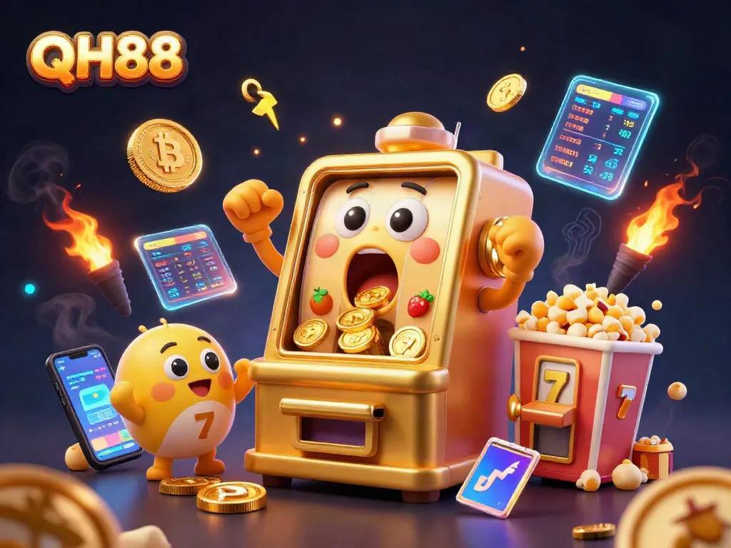 Spin the QH88 jackpot with gleaming slot machines celebrating golden wins.