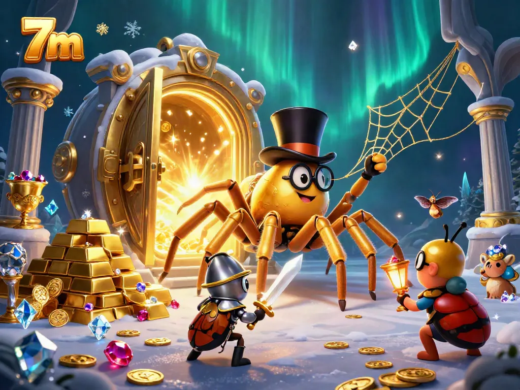 Watch the 7m golden tarantula amidst sparkling treasures and lively characters in a casino-inspired setting.