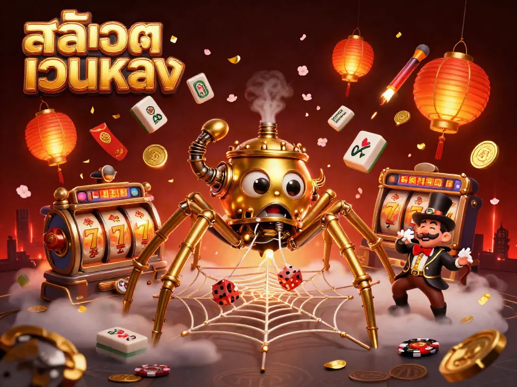 ซุ้มสล็อตเว็บตรงที่มีแมงมุมทองสตีมพังค์จับลูกเต๋าโชคไม่ดี
