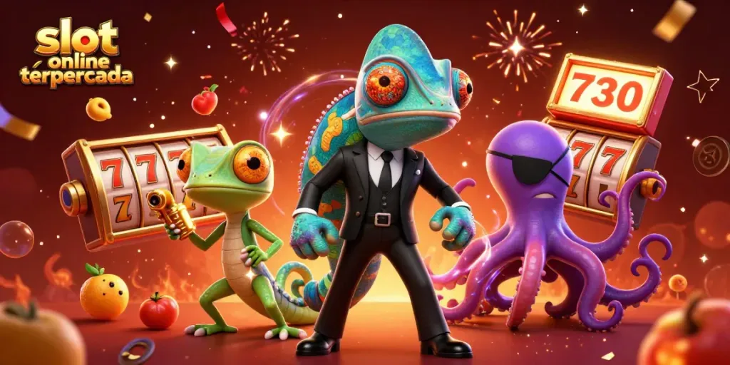 Win big with slot online terpercaya in this vibrant 3D casino illustration showcasing exciting gameplay elements.