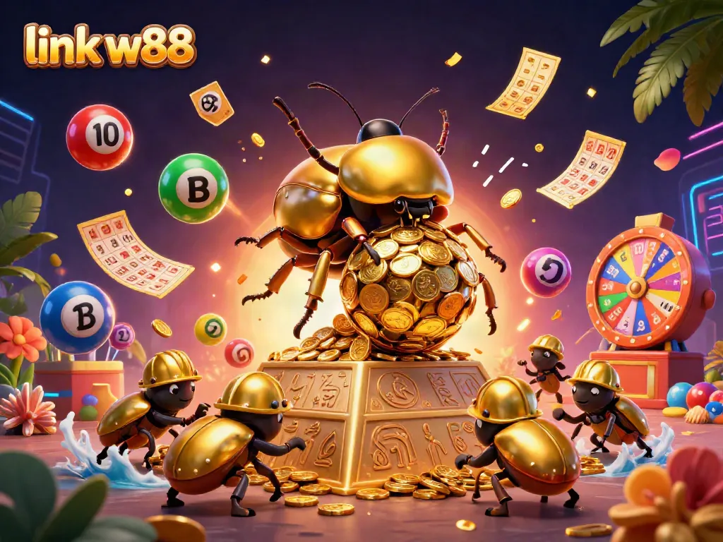 Engage with the vibrant link w88 platform through an exciting 3D illustration showcasing casino elements and gameplay.
