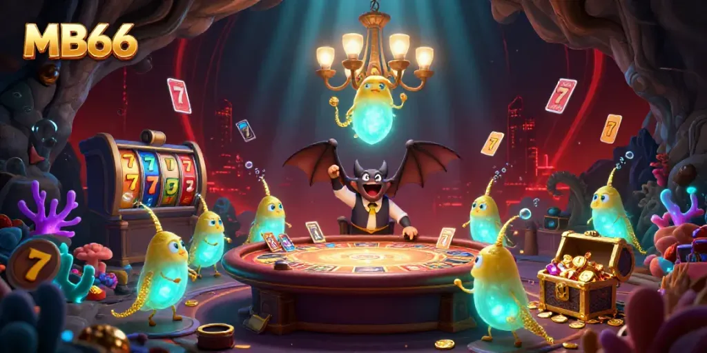 Experience the carnival of luck at MB66, where glowing elements and vibrant casino details come alive.
