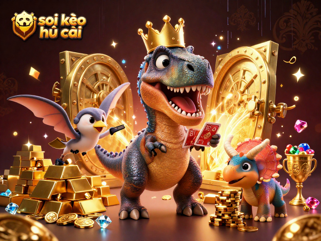 Join the fun at soi kèo nhà cái as a T-Rex deals cards and a triceratops stacks chips!