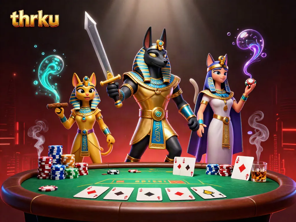 Experience thrilling games at thrku with a vibrant ancient Egyptian-themed 3D casino scene.
