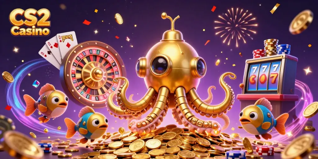 Experience thrilling action at the CS2 Casino with golden coins and exciting game elements.