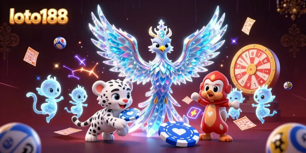 Engage in exciting lottery play with loto188 featuring a colorful ice phoenix and lottery elements.