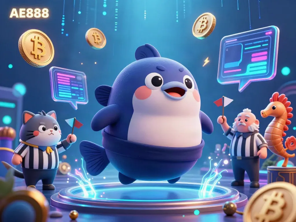 Engage with AE888's underwater casino experience featuring a lively fugu sumo fighter.