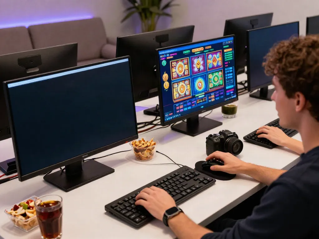 A dynamic online gambling scene showcasing an engaging akunjp betting experience with vibrant slot game displays.