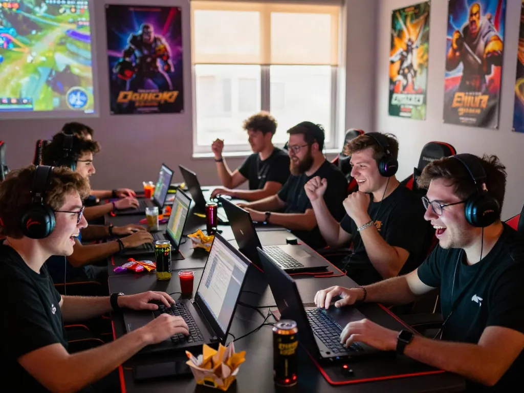 Friends enjoying qqmacan gaming experience in a lively tournament atmosphere.