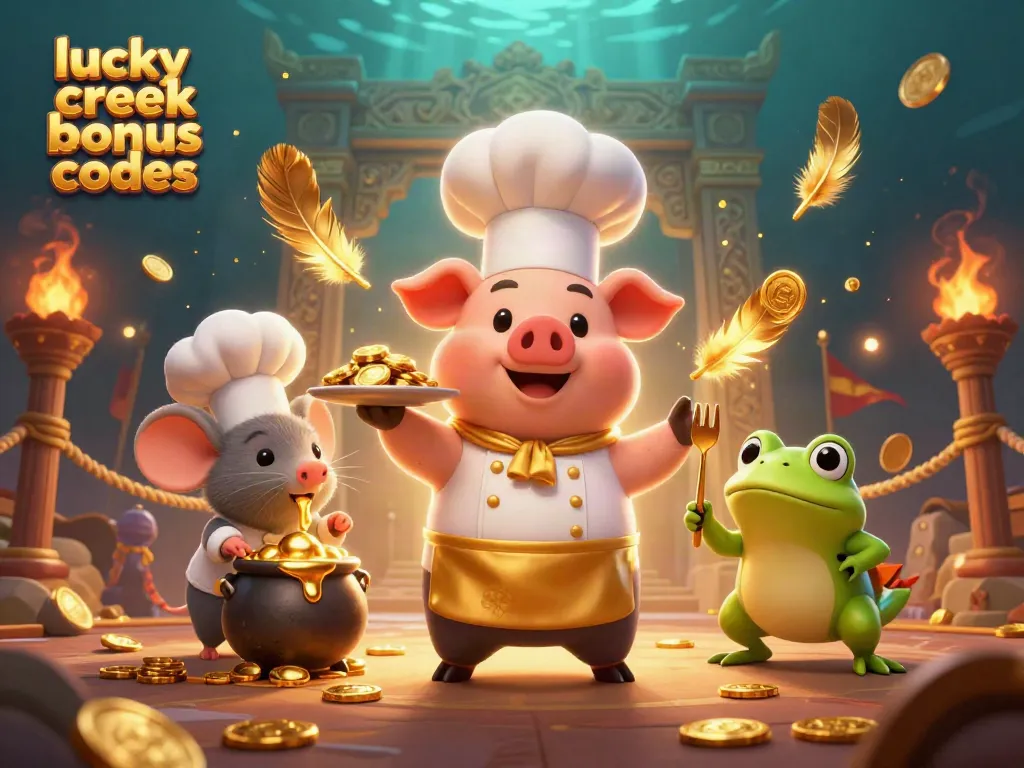 Discover current lucky creek bonus codes with a whimsical 3D chef scene focused on casino excitement.