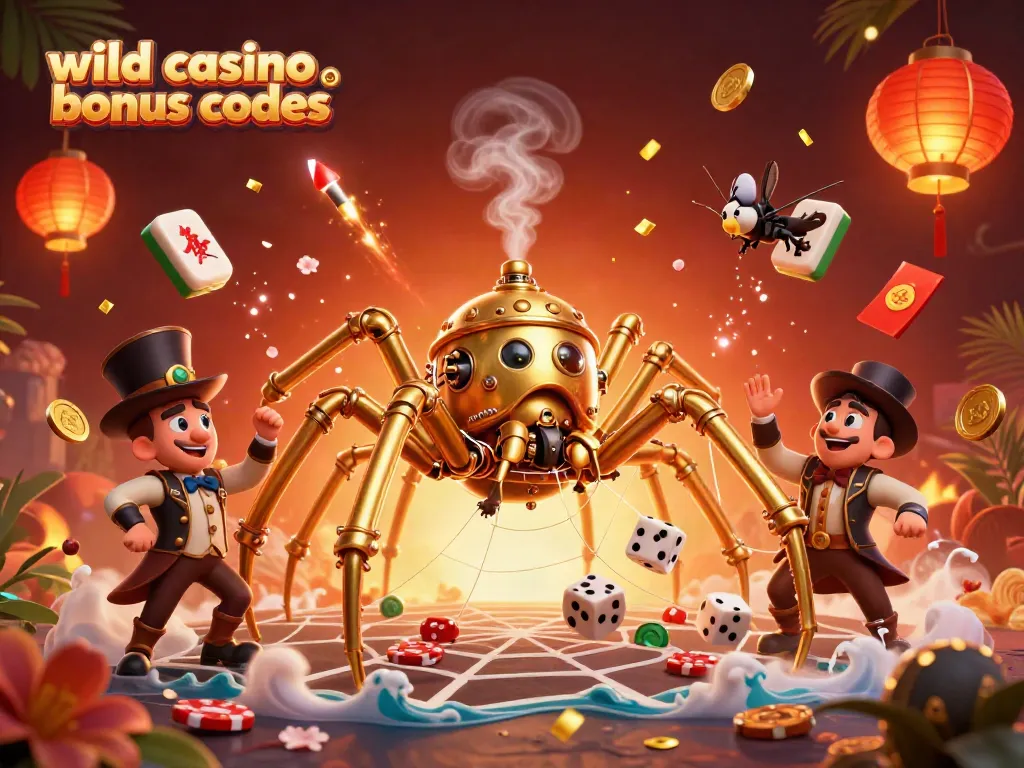 Experience wild casino bonus codes with an energetic scene of a golden spider and fly gentleman in a web of games.