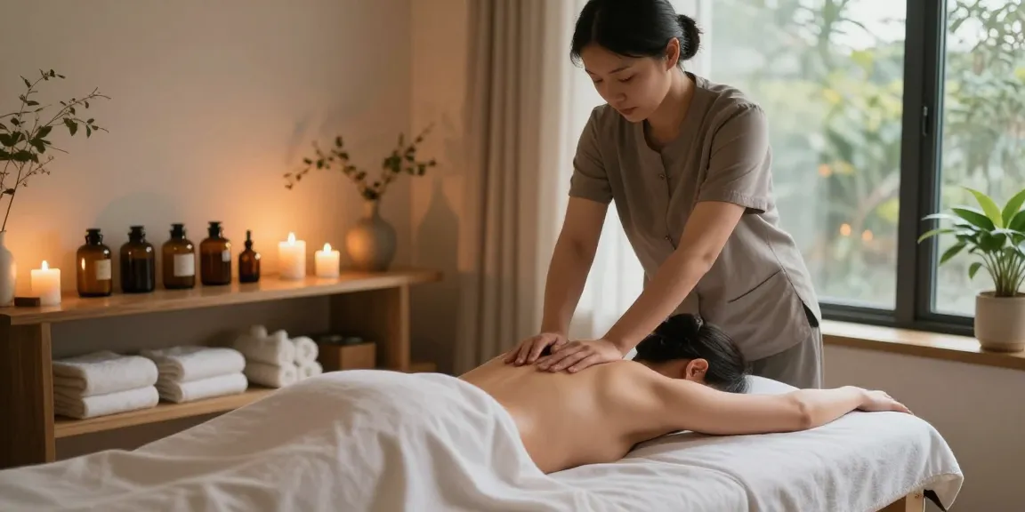 Relaxing 하남출장안마 massage therapy scene in a cozy studio.