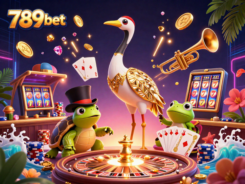 Win big with 789bet at this vibrant casino scene filled with gold coins and colorful poker chips.