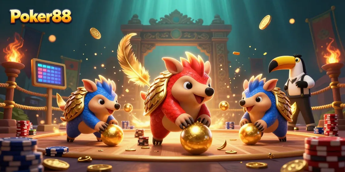 Poker88 rival pangolins competing in a dynamic poker scene with vibrant casino elements.