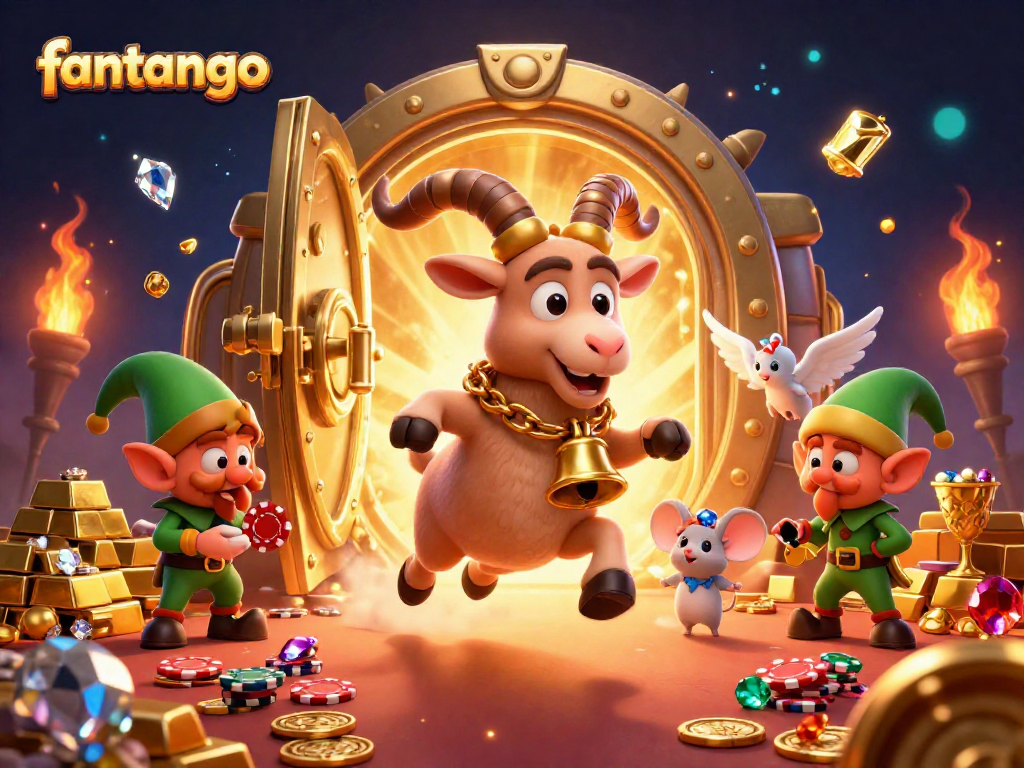 Engage in exciting gameplay with fantango, an energetic casino scene featuring Krampus, an angel mouse, and elf gremlins amidst gold treasures.
