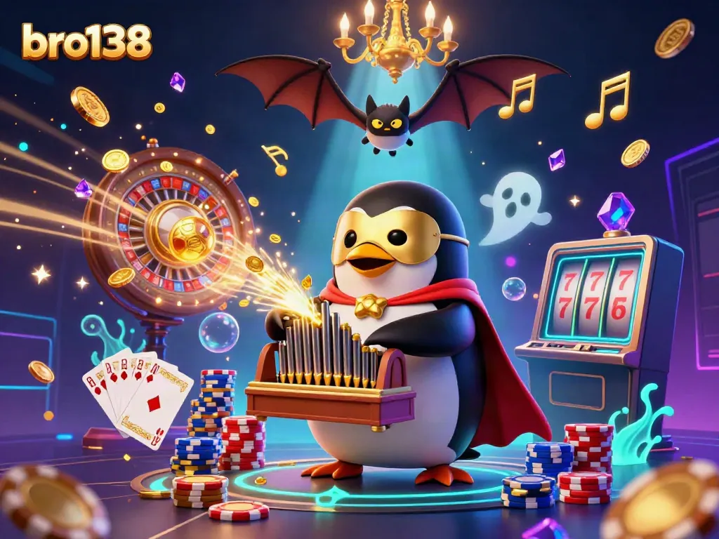 bro138's thrilling gaming experience featuring coins, cards, and vibrant casino visuals.