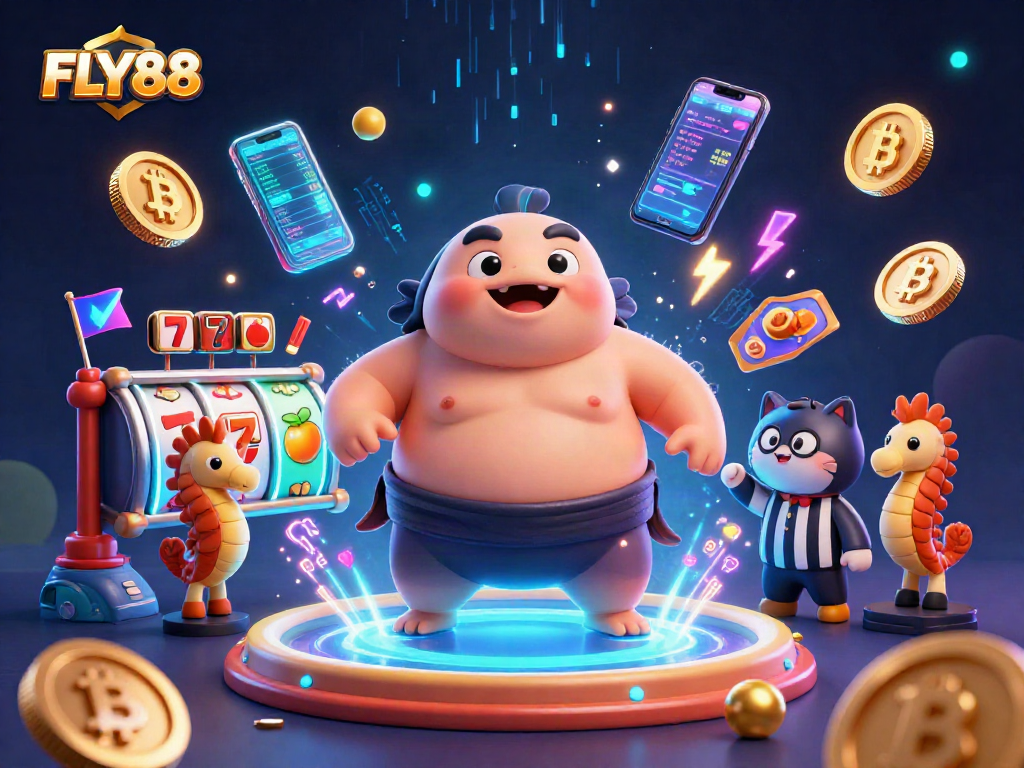 Engage in exciting gaming at FLY88 with adorable characters, vibrant slots, and vivid crypto elements.