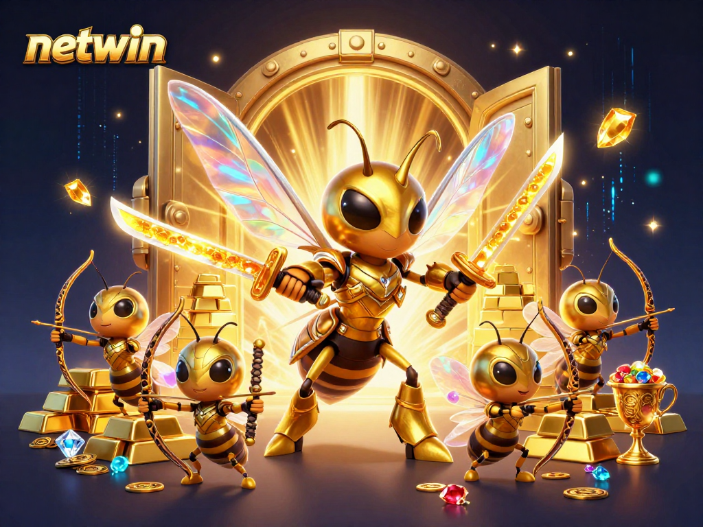 netwin offers a vibrant gaming experience with a dynamic scene of characters and treasures.
