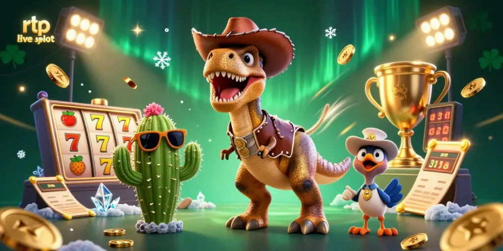 Celebrate with rtp live slot gaming excitement in this vibrant 3D casino illustration.
