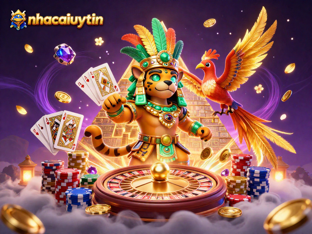 Experience the thrill of nhacaiuytin with a vibrant scene of casino games and exciting elements.